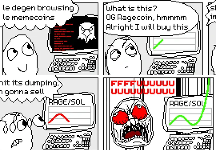 RAGE GUY animated comic — le degen browsing memecoins, FFFFUUUU